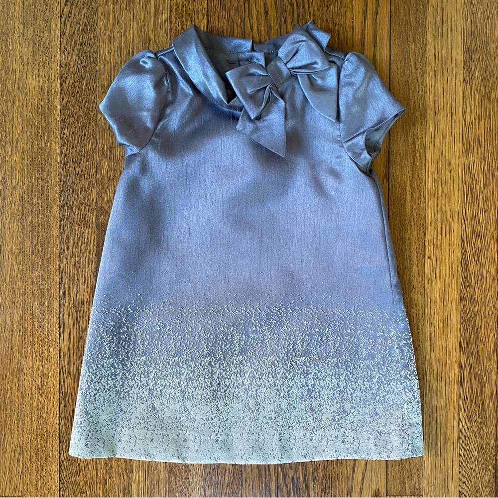 Elegant Janie and Jack 12-18 Months Kids' Satin Dress with Bow - Silver